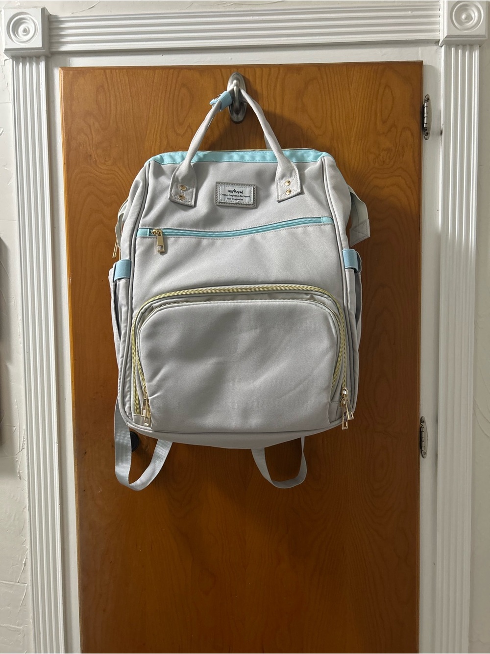 Light Gray & Aqua Women's  multiple compartment Backpack Tote Bag